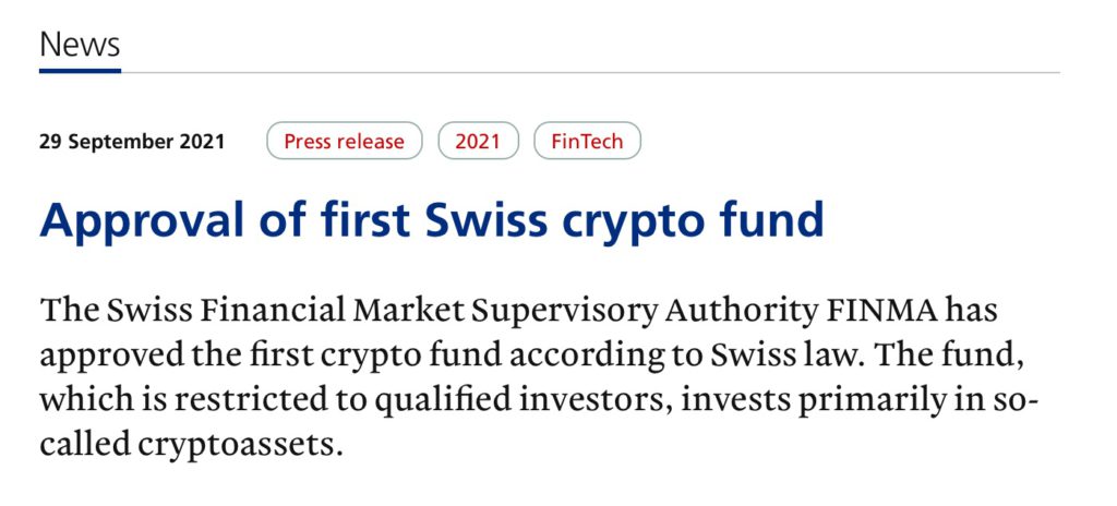 重磅！瑞士正式批准首项合规的加密货币市场指数基金