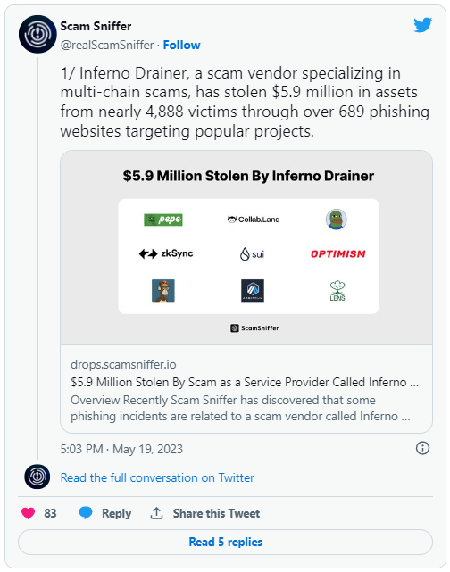 什么是 Inferno Drainer？新的网络钓鱼诈骗窃取加密货币、NFT